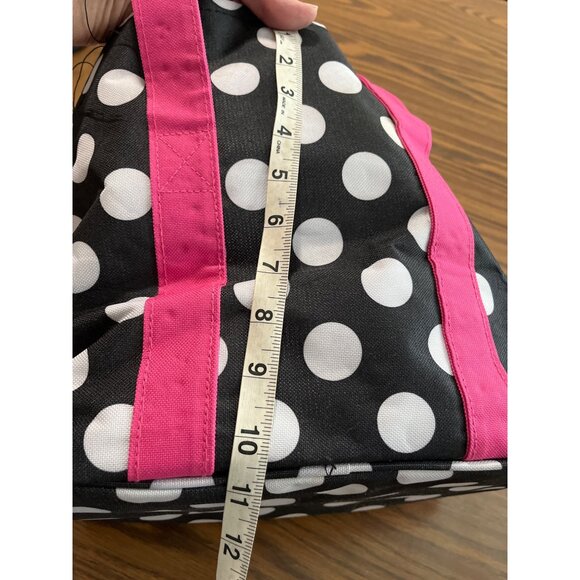 Blue white polka dotted bag with pink handles - Picture 9 of 13